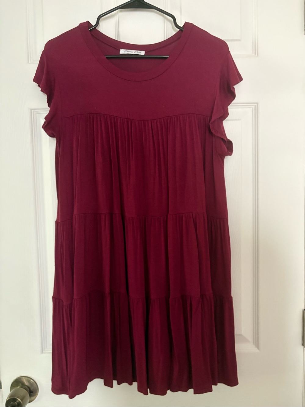 emory park Burgundy Short Sleeve Tiered Mini Dress